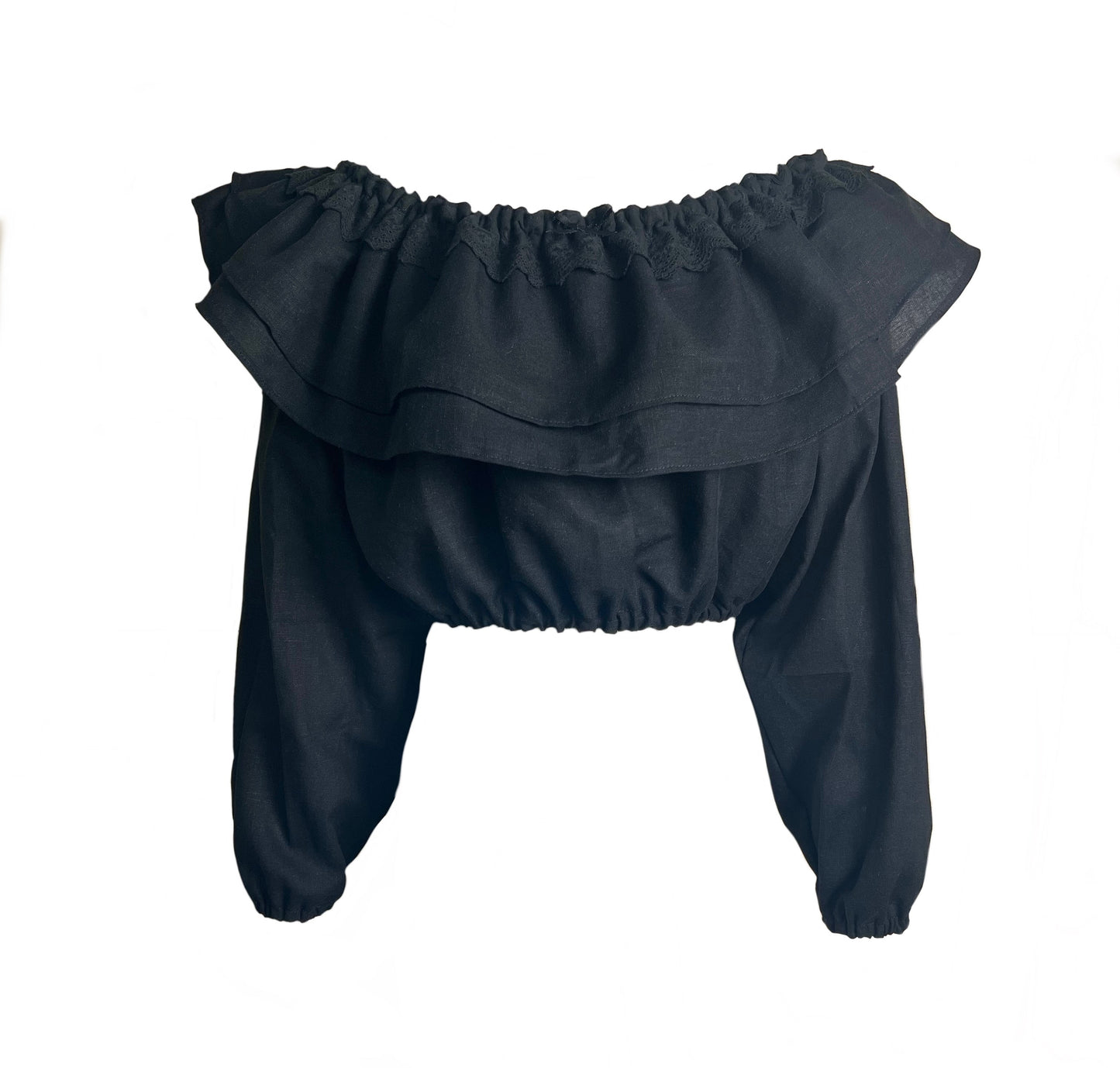 Bardot Top- Black Linen