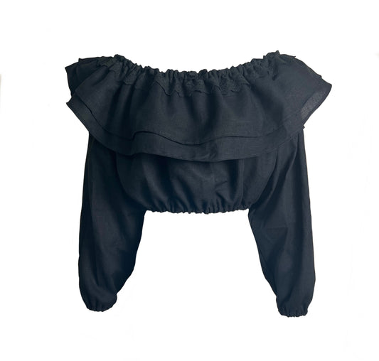 Bardot Top- Black Linen